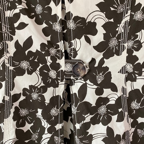 Eddie Bauer Brown and Cream Rain Coat Trench Jacket Floral Hibiscus - Picture 2 of 12